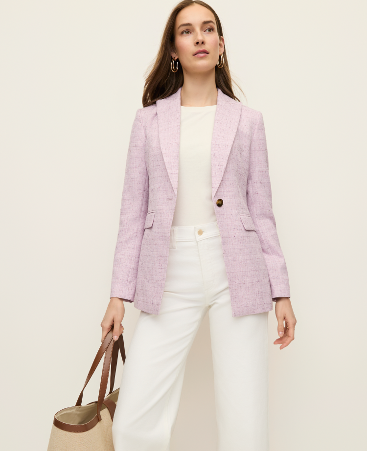 The Long Single Button Blazer in Tweed