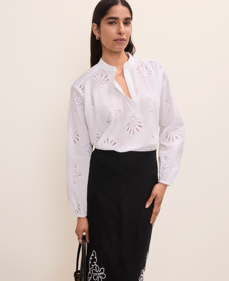 Seashell Eyelet V-Neck Popover