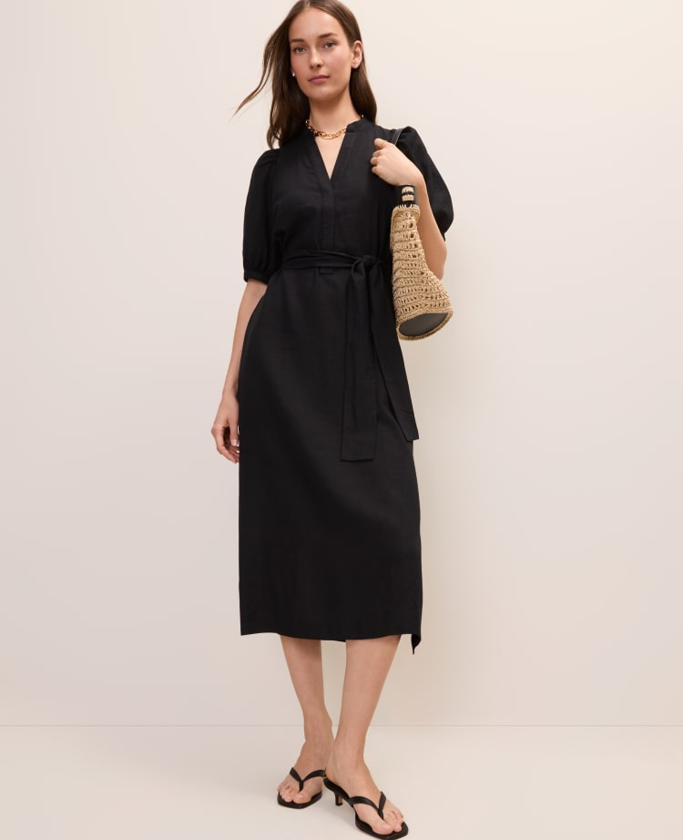 puff sleeve black midi dress Weyland Bodycon Premium scuba crepe Puff Sleeve Midi Dress in