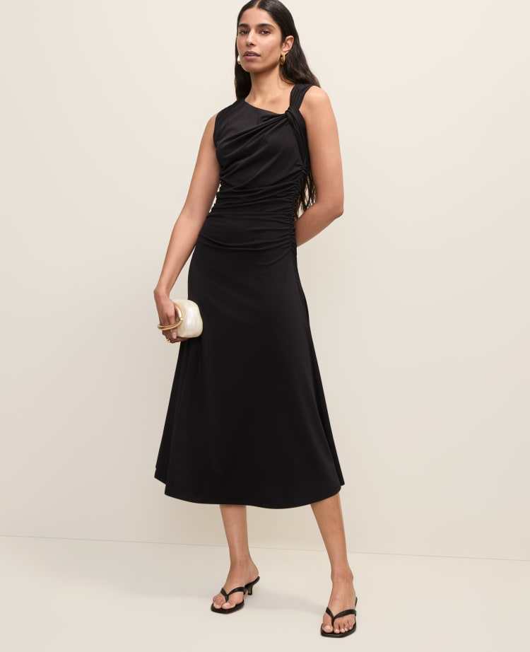 twisted asymmetric dress Ann Taylor Twist Shoulder Midi Size 10 Black Women's 90% Spandex Enchanted Collections Women's Cap Sleeve Eyelet Color:Boysenberry