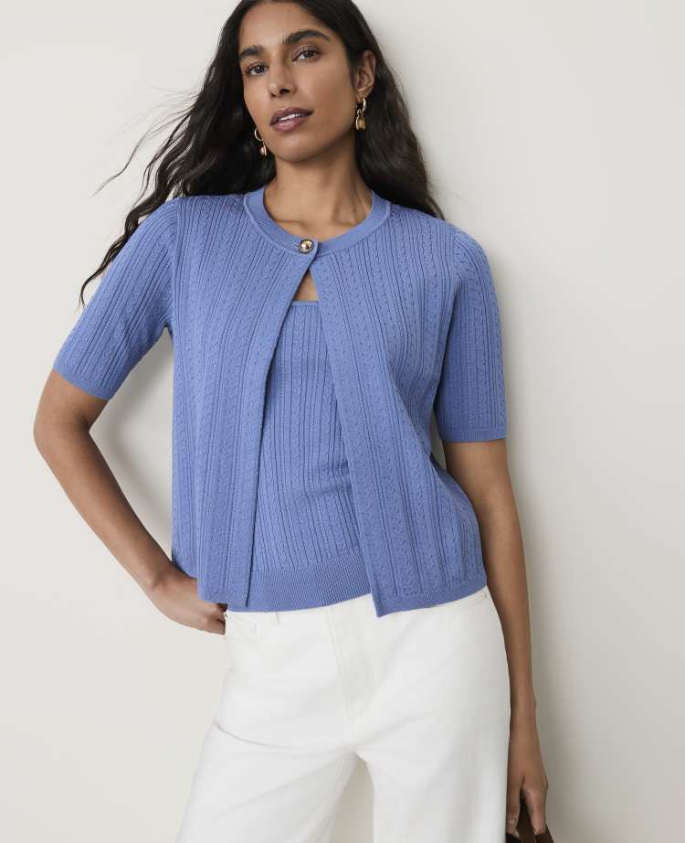 Mixed Stitch Short Sleeve Cardigan