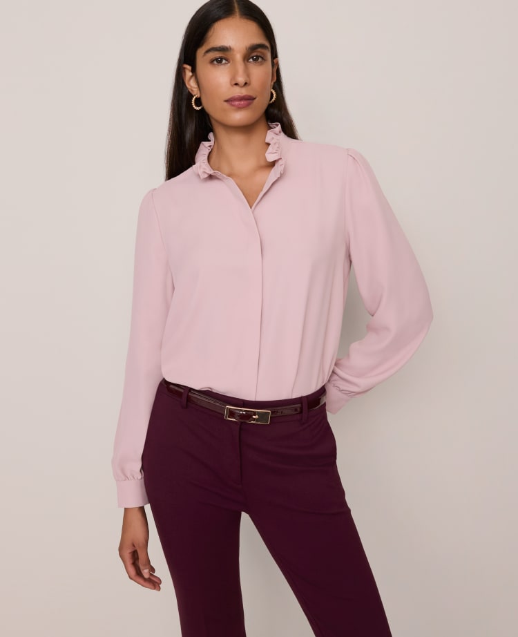 Ruffle Neck Satin Blouse