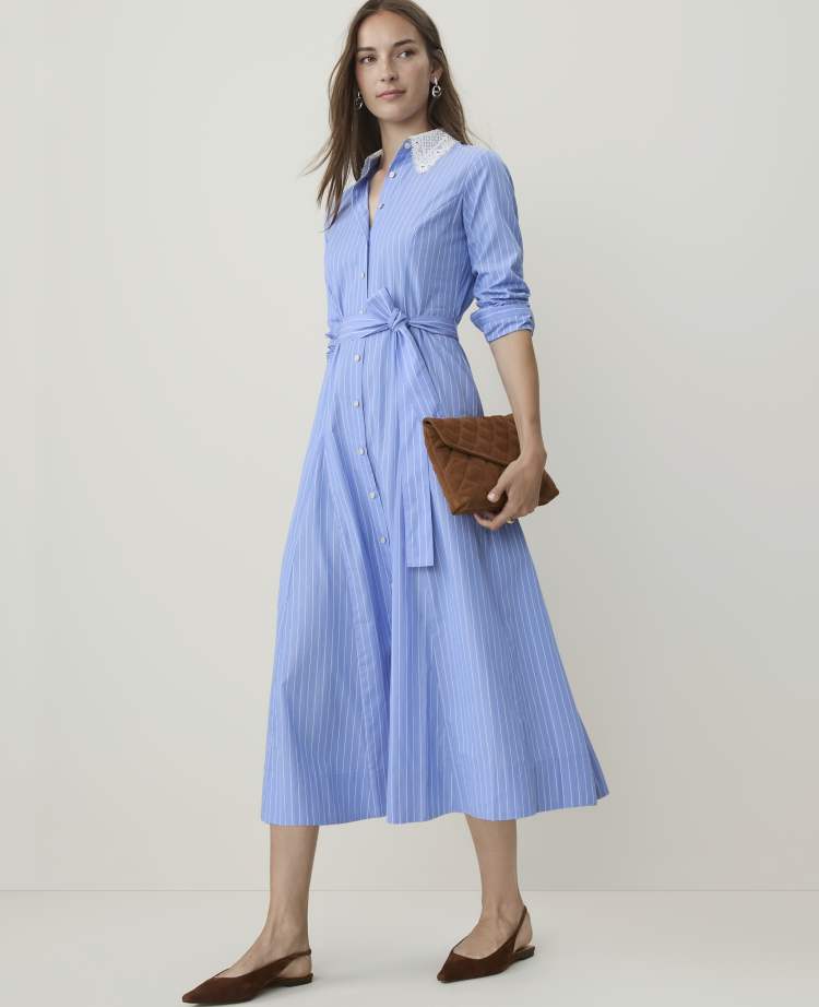 ann taylor blue lace dress Striped Collar Midi Shirtdress notdega