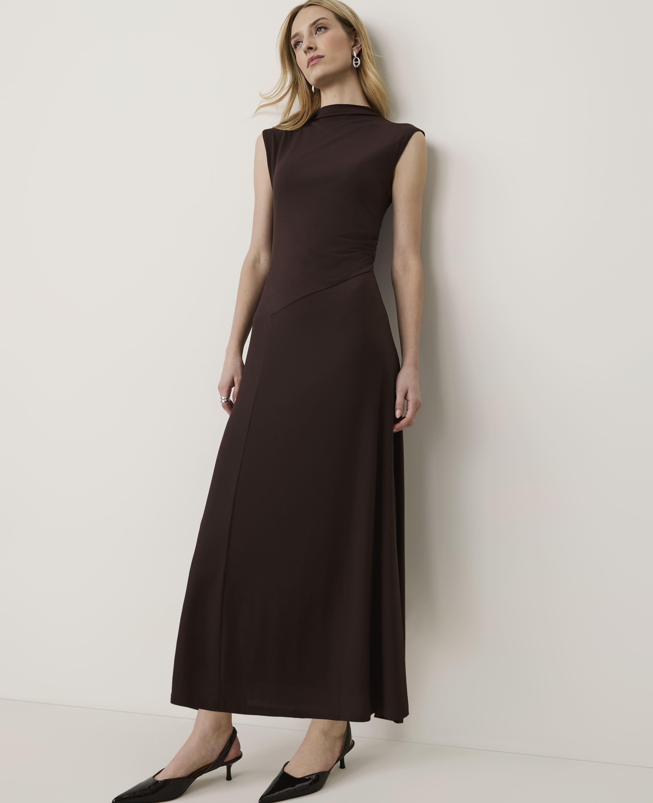 ann taylor mock neck mixed media midi dress Petite Mock Neck Midi Dress