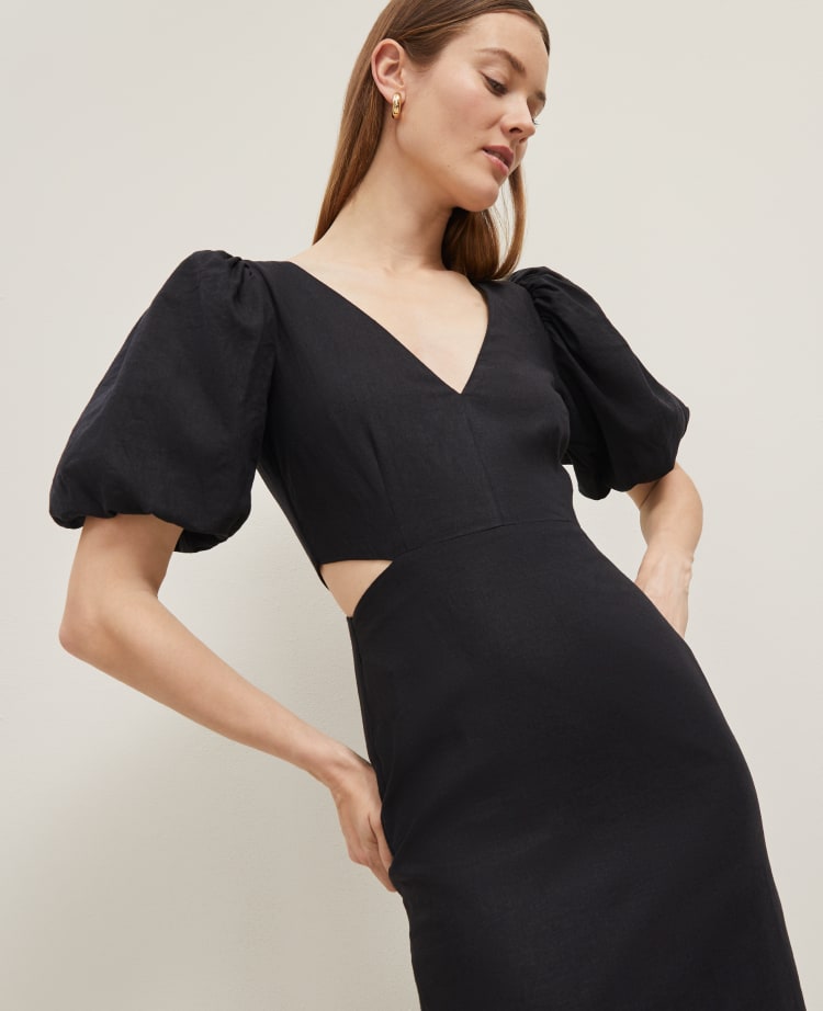 black linen cut out dress Ann Taylor Linen Blend Cutout Dress Size 0 Black Women's