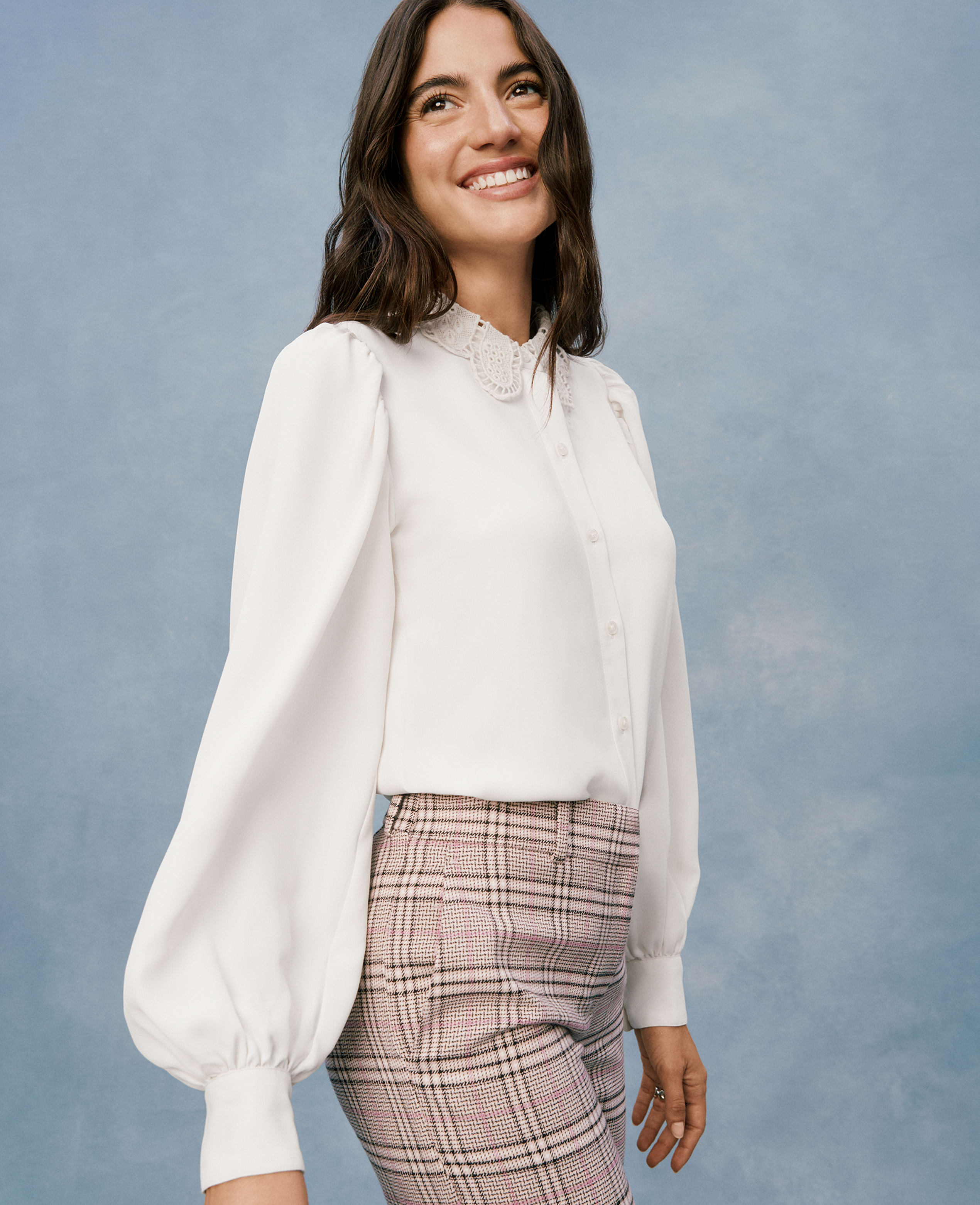 Lace Collar Blouson Sleeve Shirt