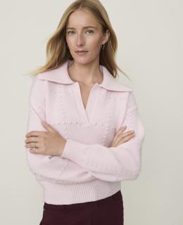 Weekend Popcorn Stitch Collared Sweater