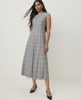 Plaid Crew Neck Midi Dress