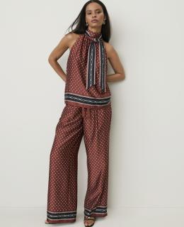 The Printed Drawstring Wide-Leg Pant in Satin