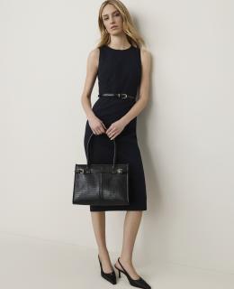 The Belted Crew Neck Sheath Dress in Seasonless Stretch