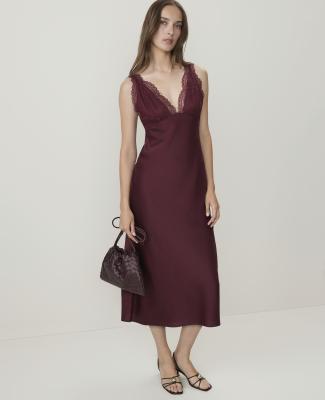 Lace Trim Satin Midi Slip Dress