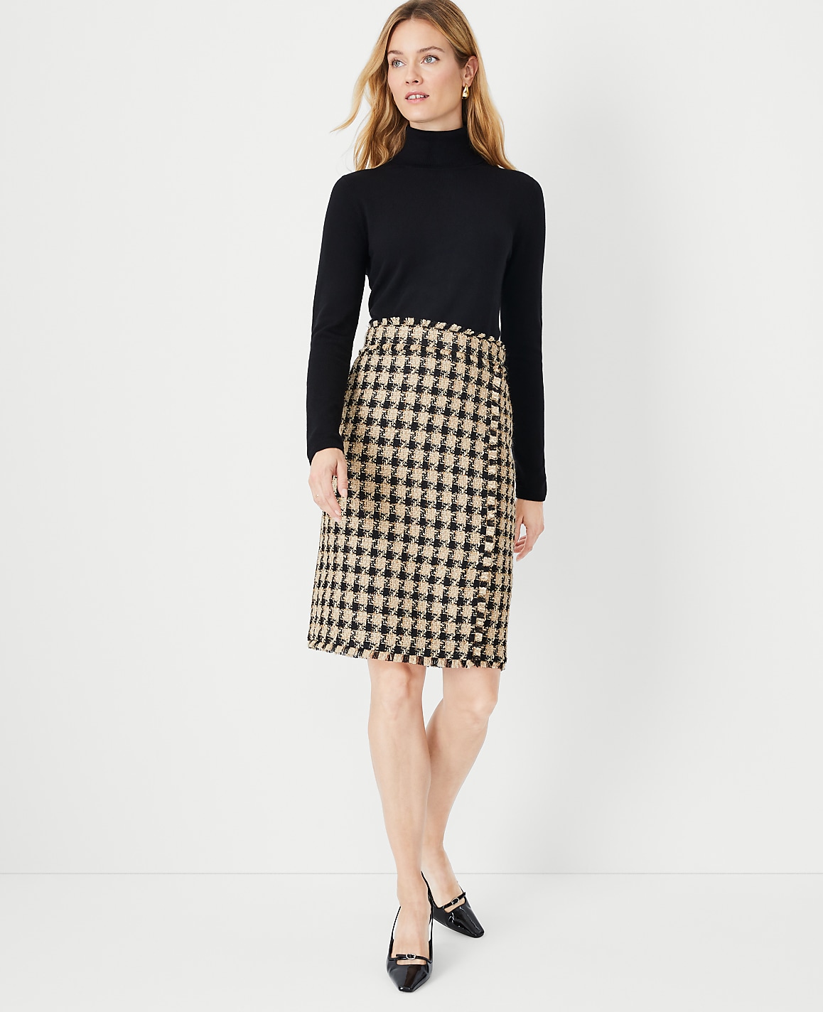 Petite Fringe Tweed Wrap Pencil Skirt