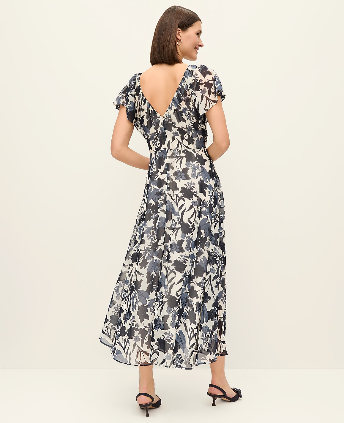 Floral Flutter Sleeve Midi Dress