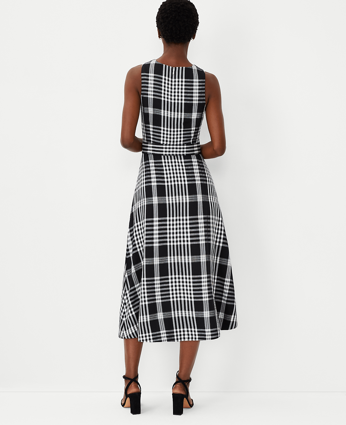 Petite Plaid Belted Flare Dress
