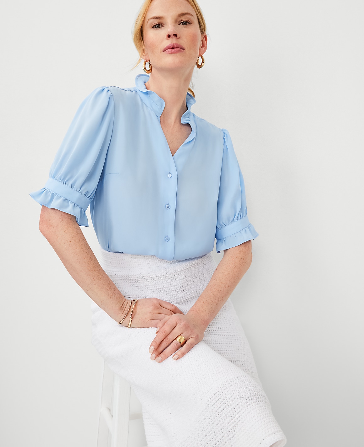Petite Ruffle Collar Shirt