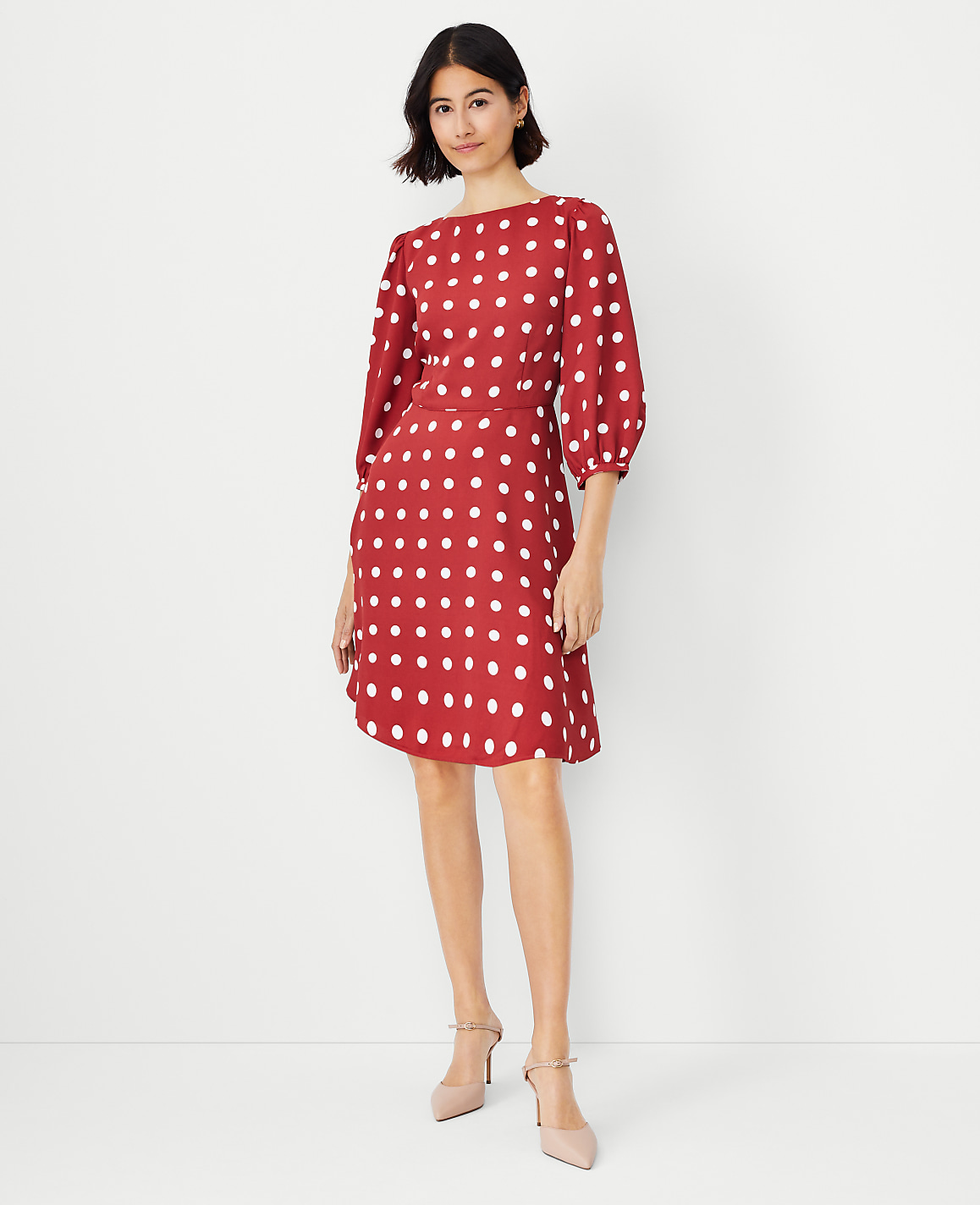 Dotted Boatneck Flare Dress