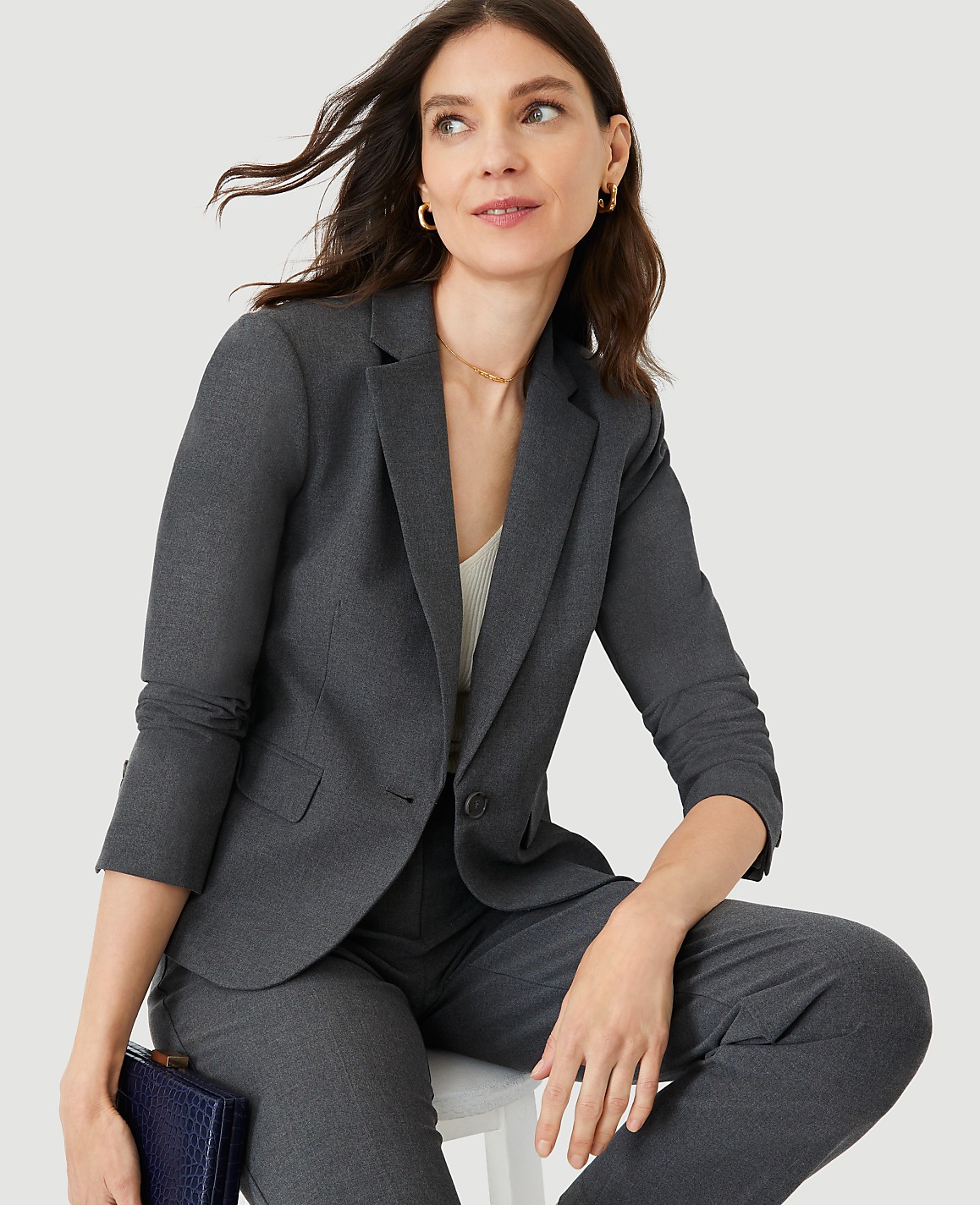 The Notched Single Button Blazer in Seasonless Stretch