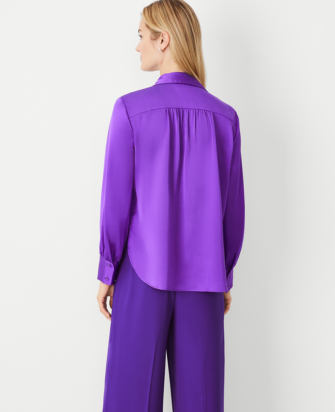 Collared Shirred Yoke Button Down Shirt