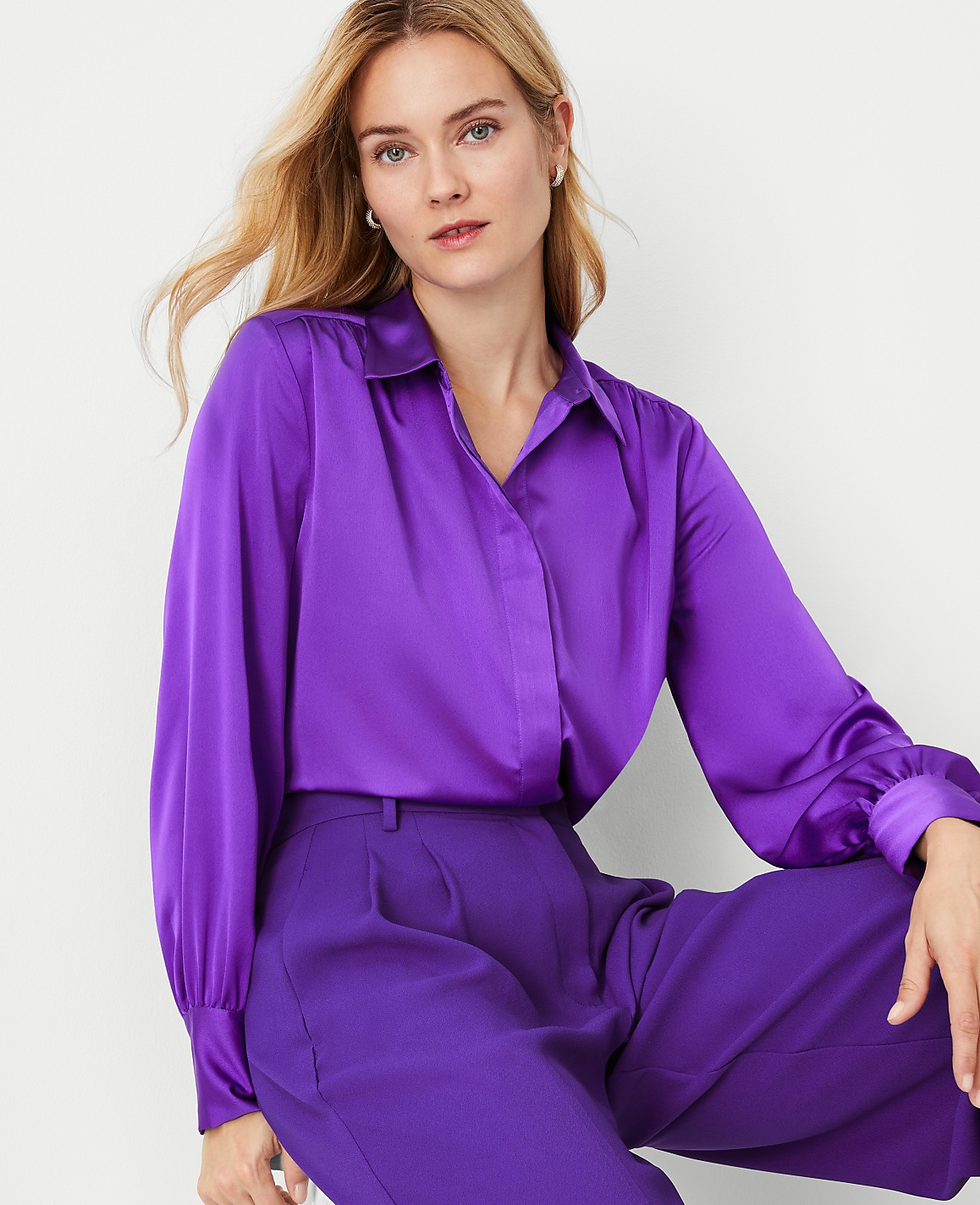 Collared Shirred Yoke Button Down Shirt