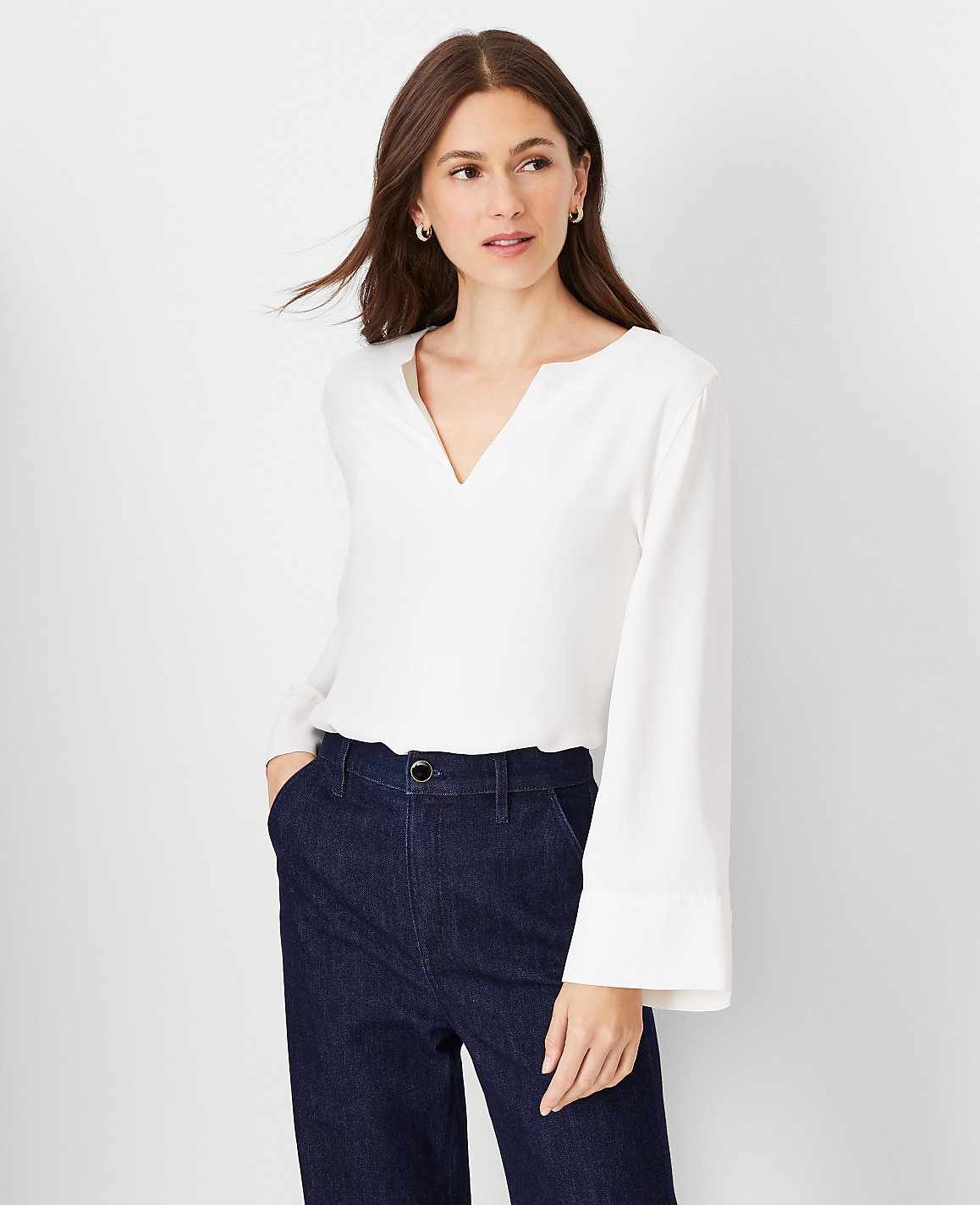 Mixed Media Split Neck Top