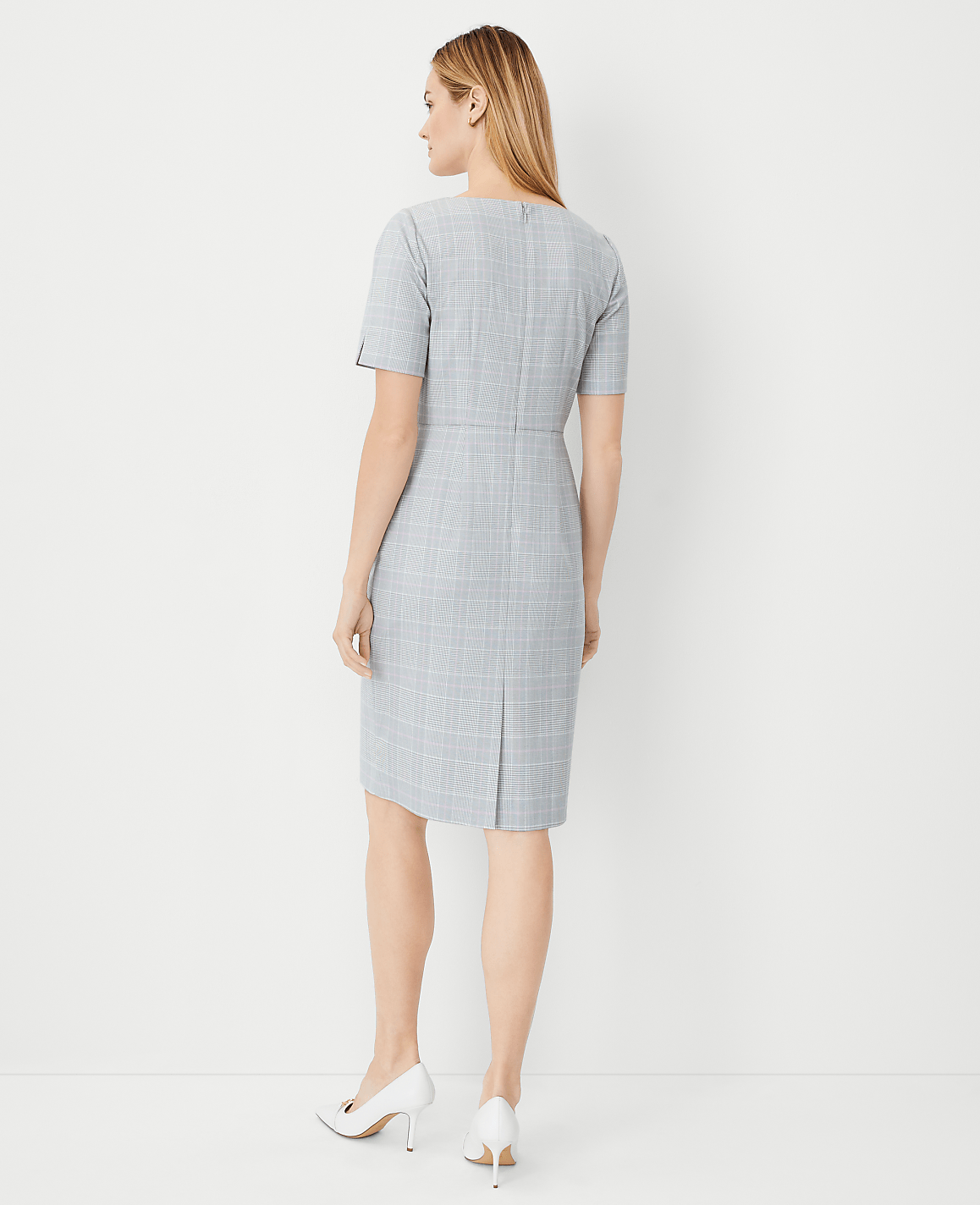 The Elbow Sleeve Square Neck Dress in Plaid image number null