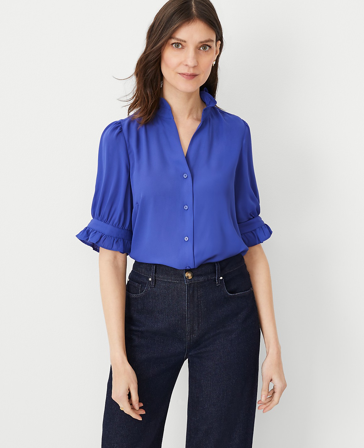 Petite Ruffle Collar Shirt
