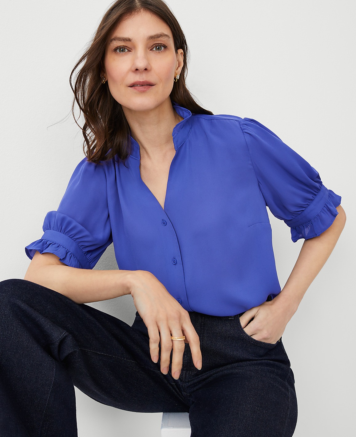 Petite Ruffle Collar Shirt