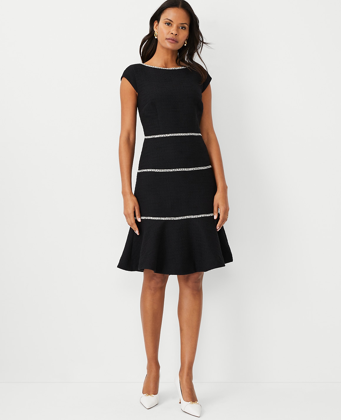 Petite Tweed Tiered Flare Dress