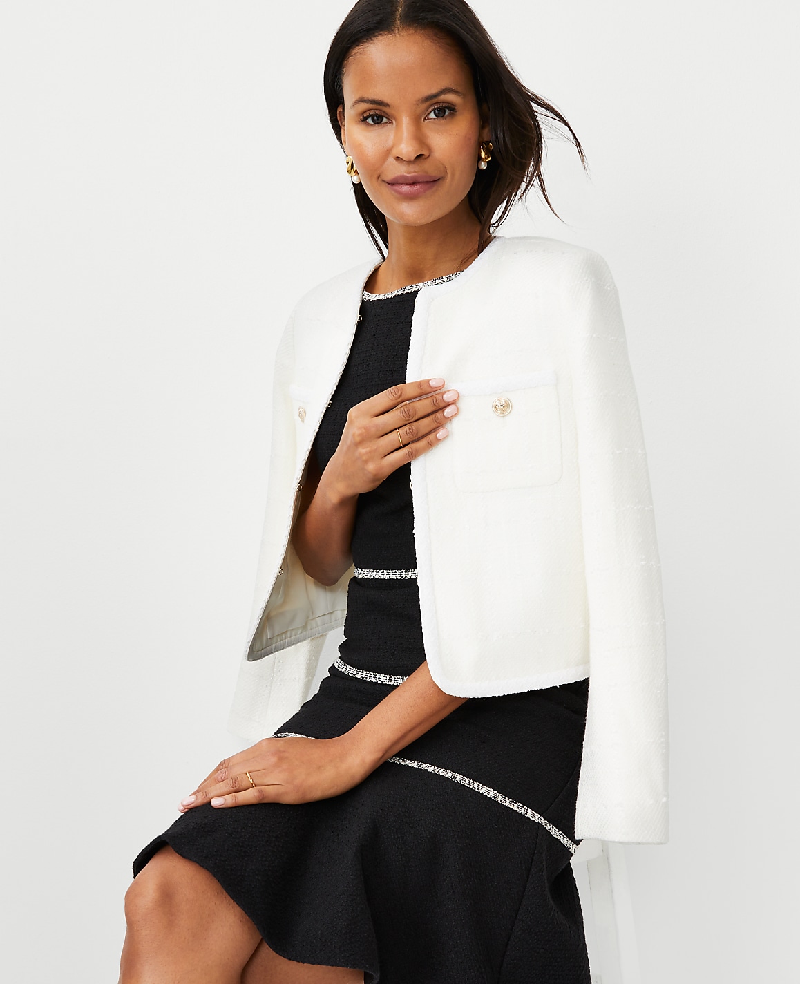 Petite Tweed Tiered Flare Dress