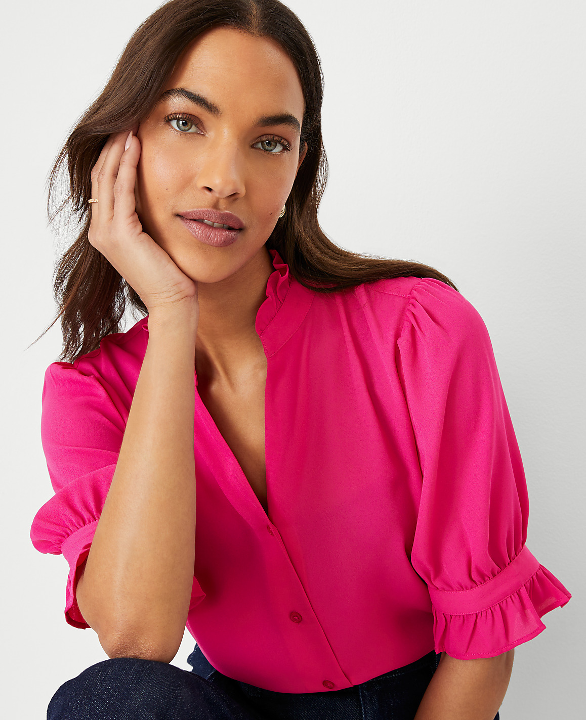 Petite Ruffle Collar Shirt