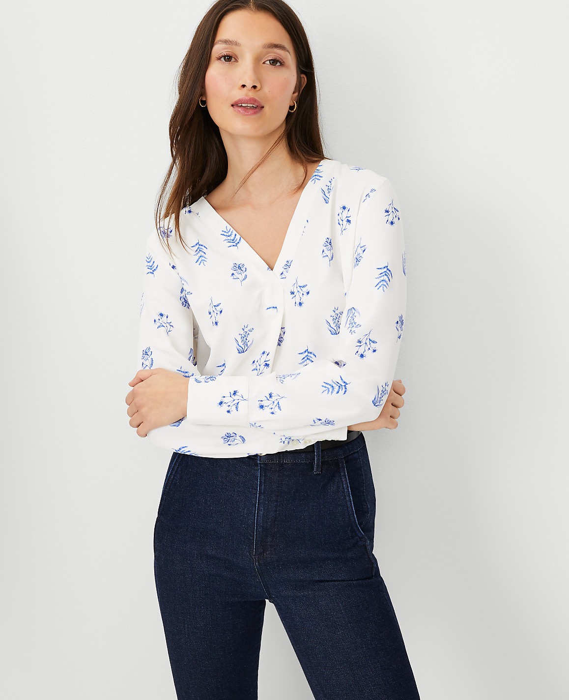 Floral Mixed Media Pleat Front Top