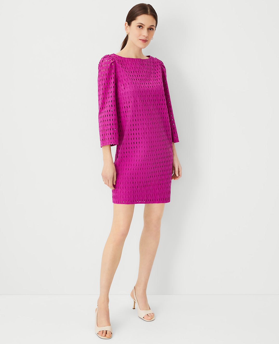Eyelet Boatneck Shift Dress