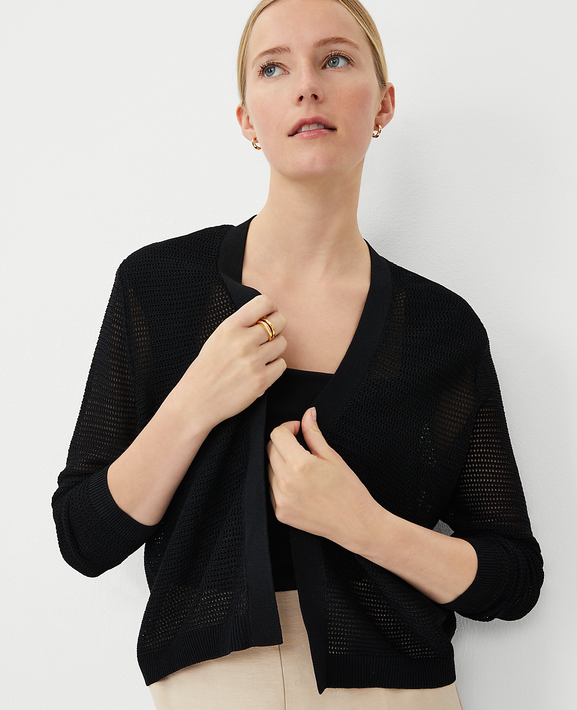 Petite Mesh Stitch Open Cardigan