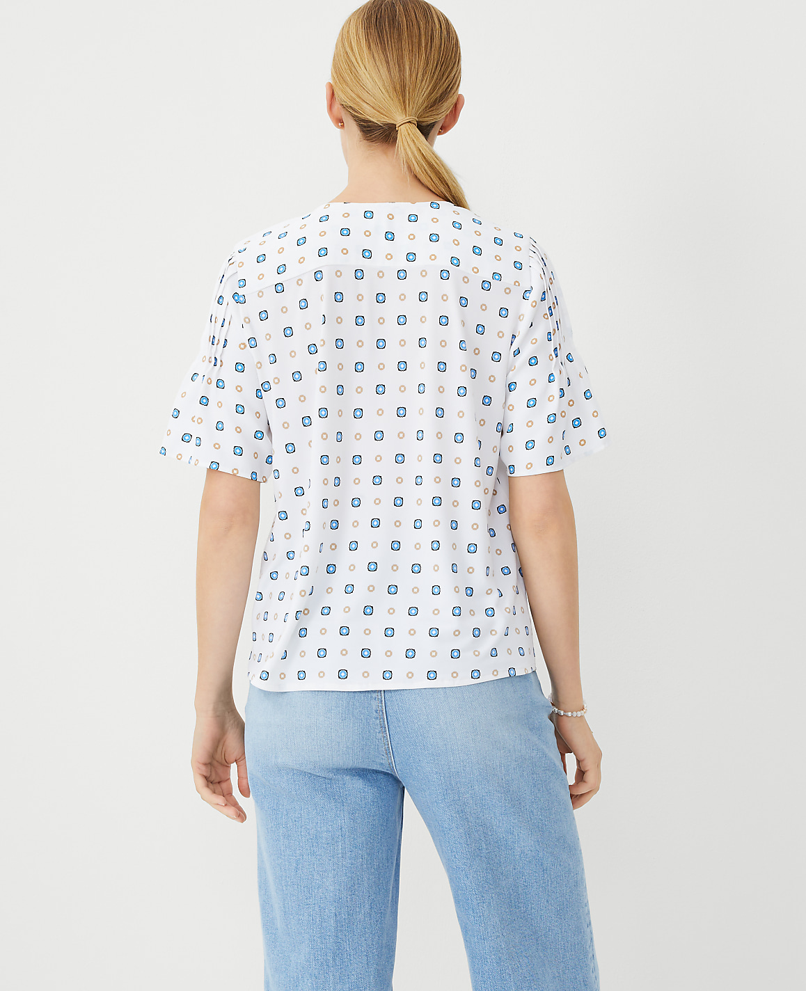 Geo Mixed Media Pintucked Blouse