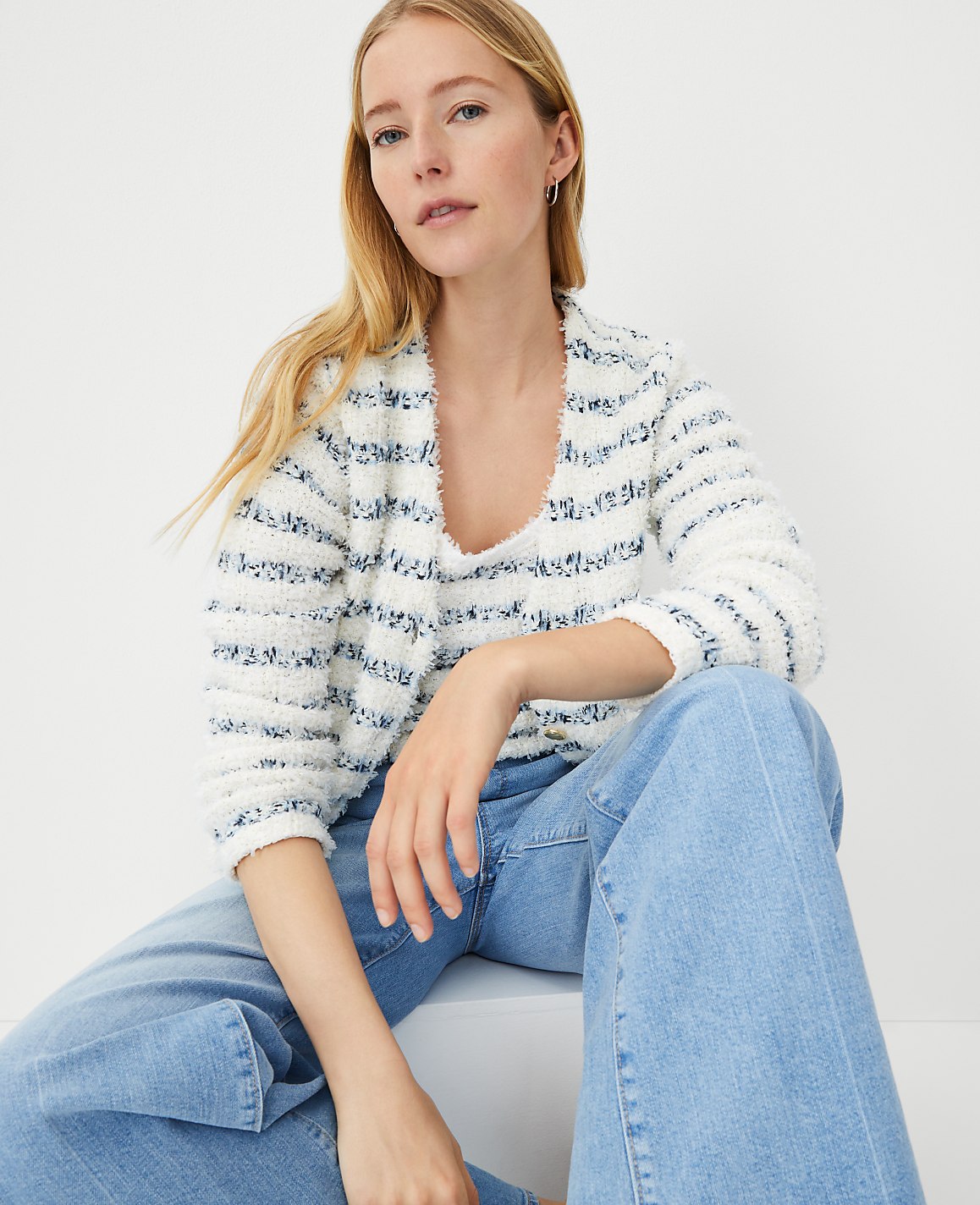 Petite Tweedy V-Neck Sweater Jacket