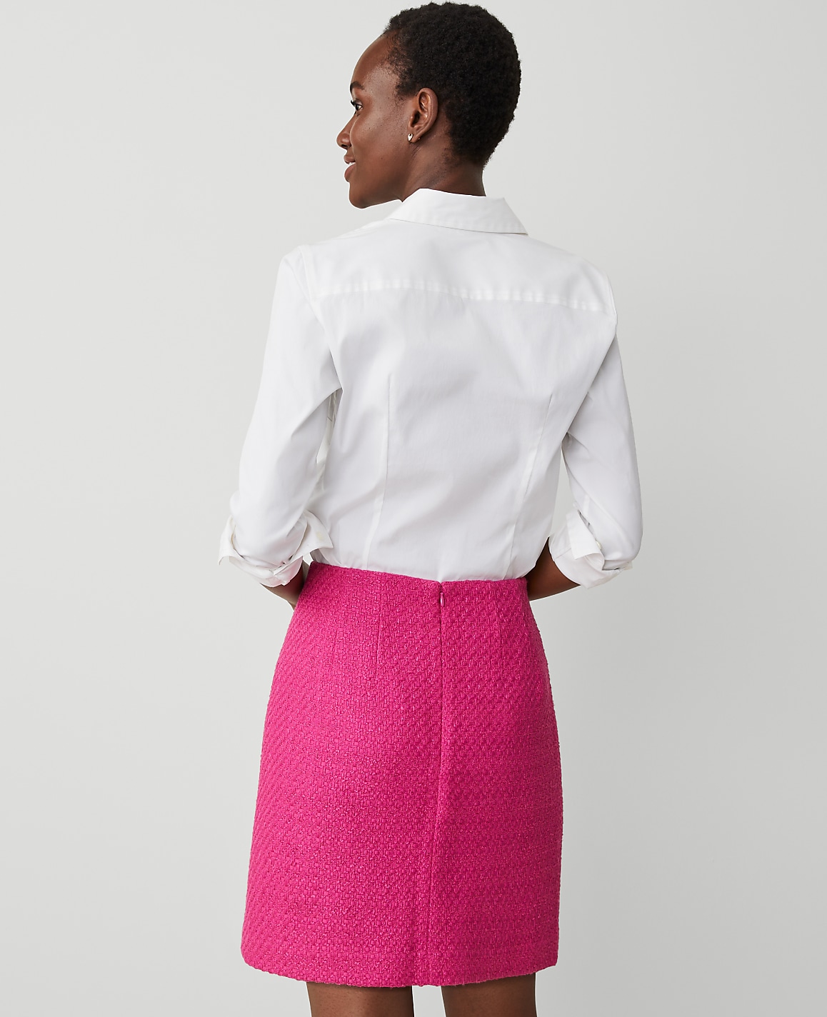 Tweed Button Wrap Skirt