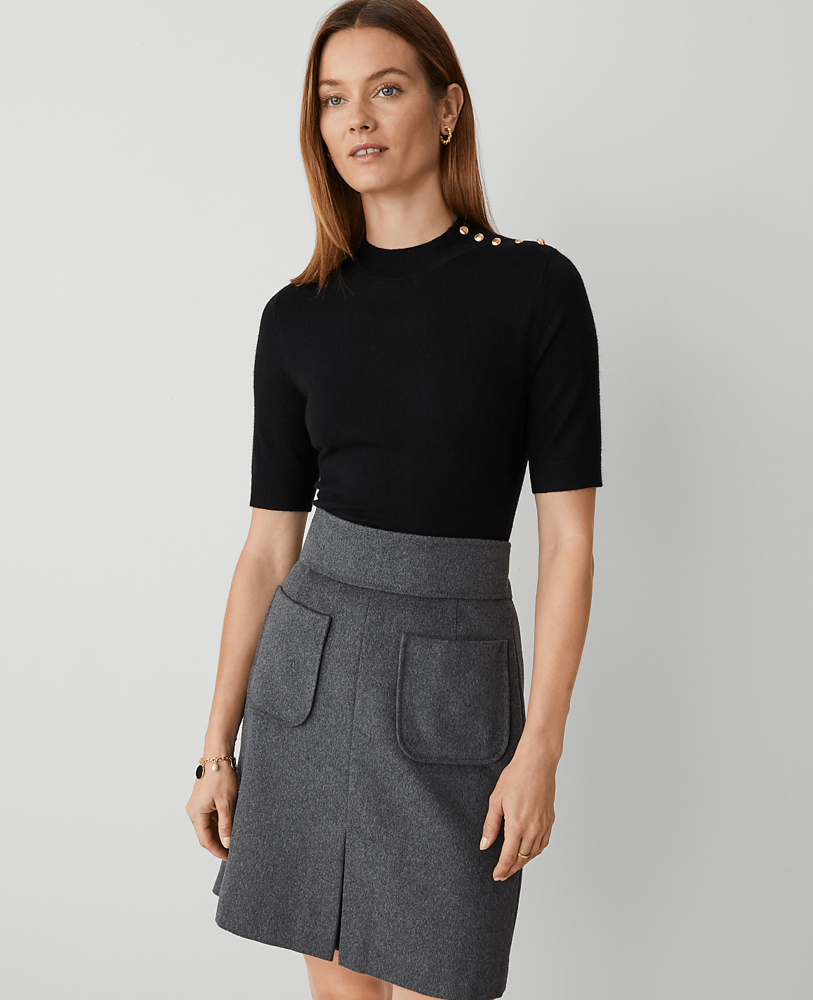 Petite Essential Button Mock Neck Sweater Tee