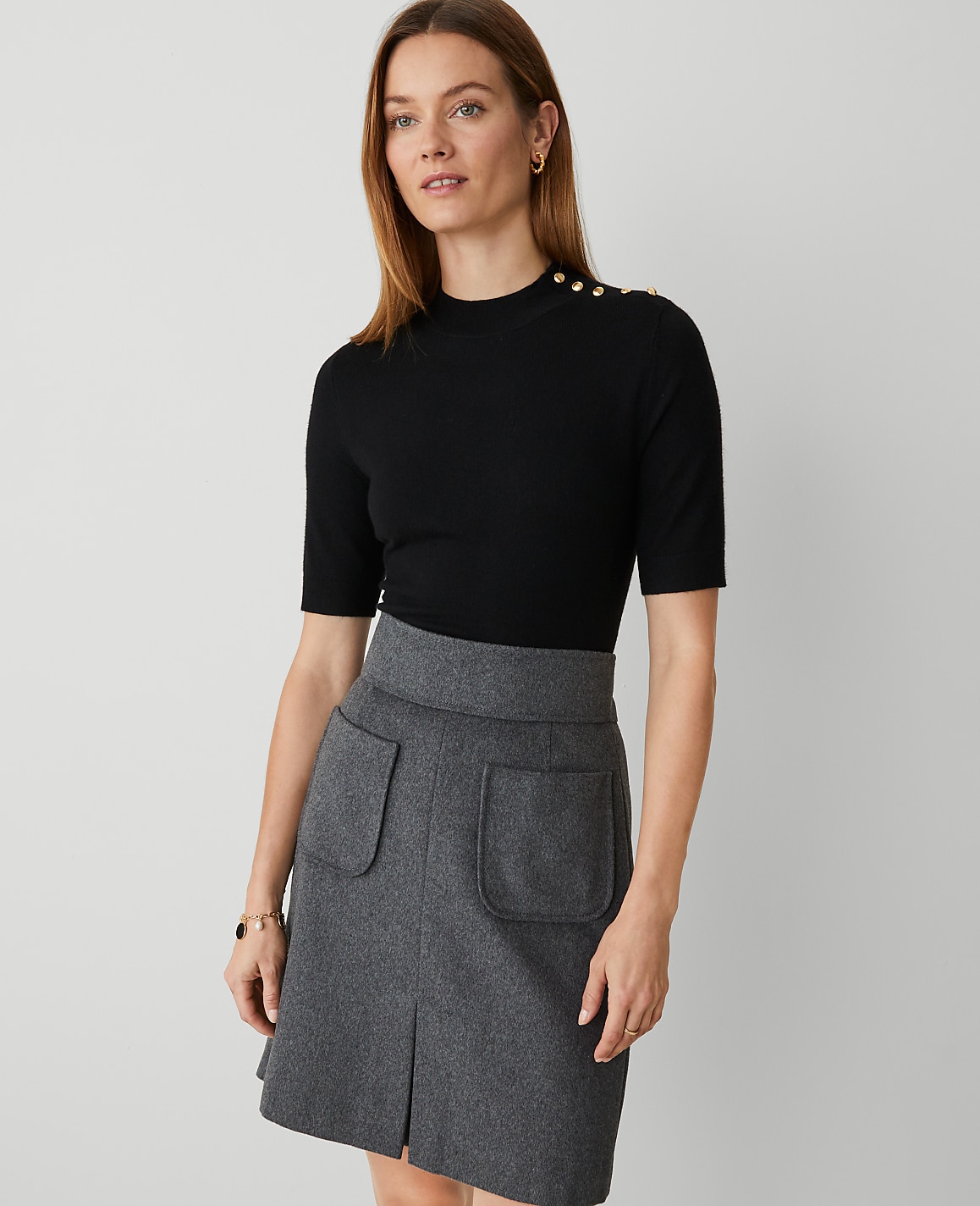 Essential Button Mock Neck Sweater Tee
