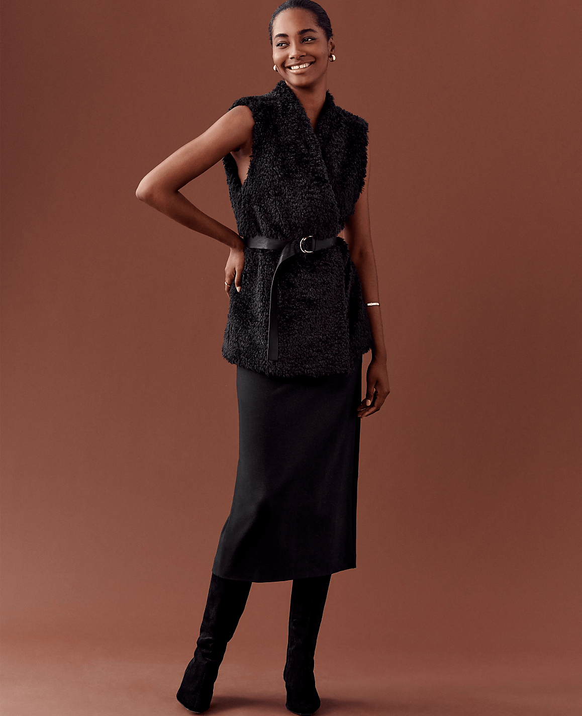 Petite Ponte Belted Midi Pencil Skirt