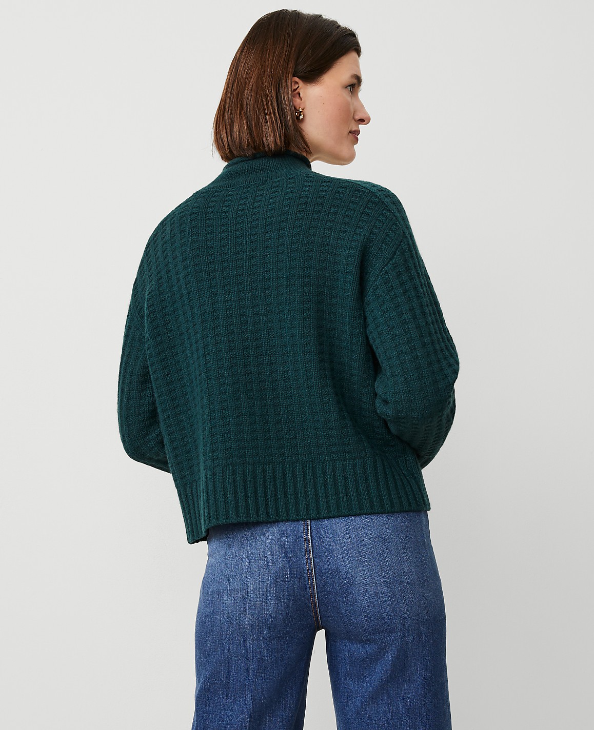Cashmere Waffle Stitch Roll Neck Sweater