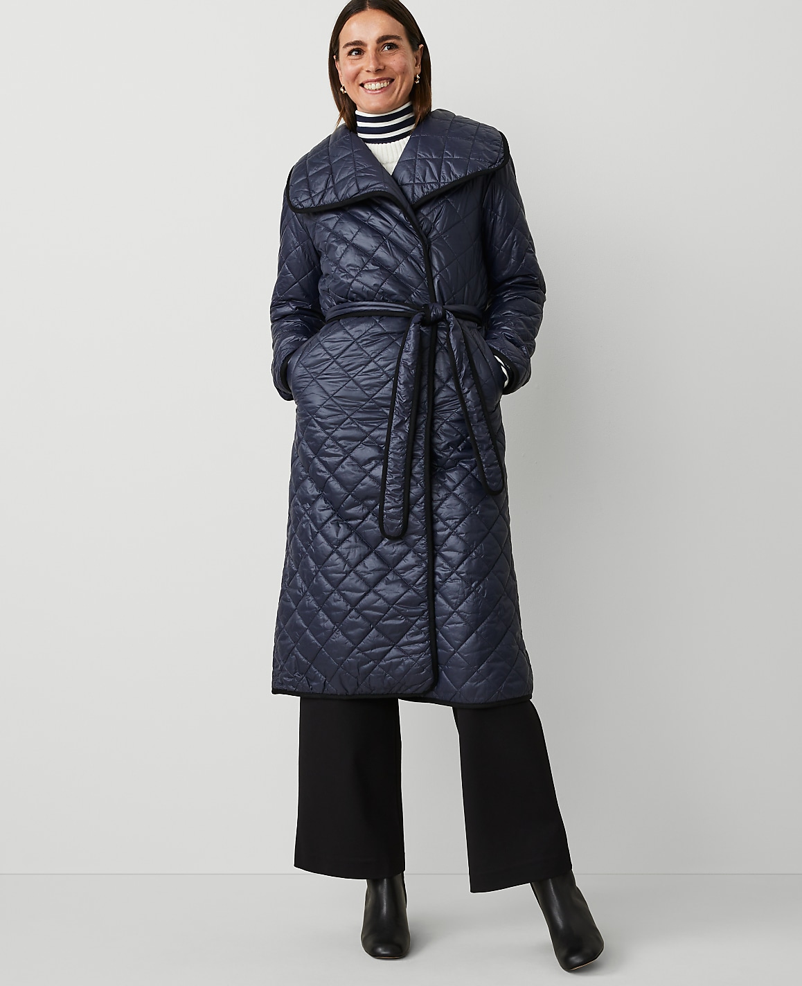 Petite Weekend Collection Quilted Drape Collar Belted Puffer Coat