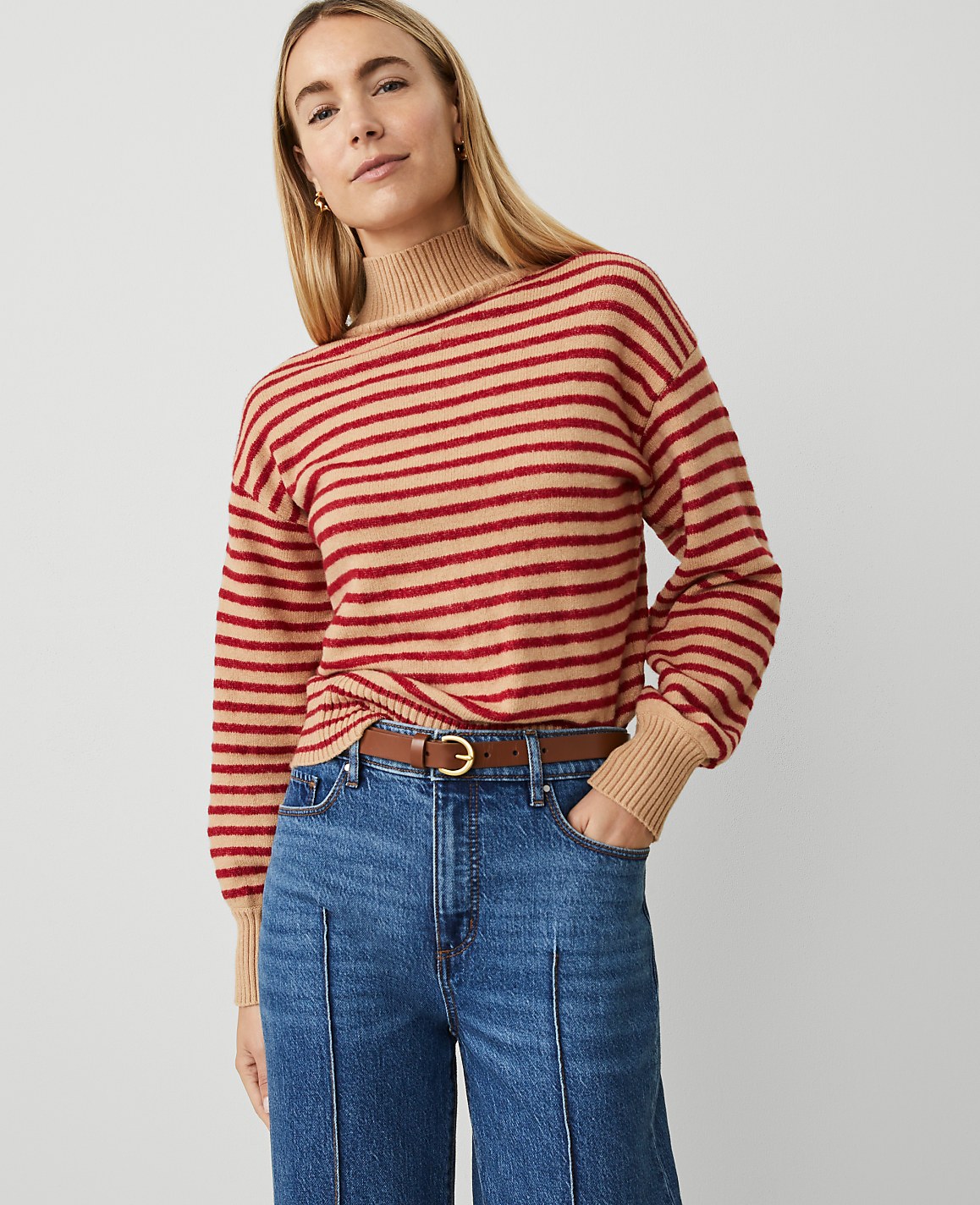 Weekend Collection Turtleneck Stripe Drop Shoulder Sweater