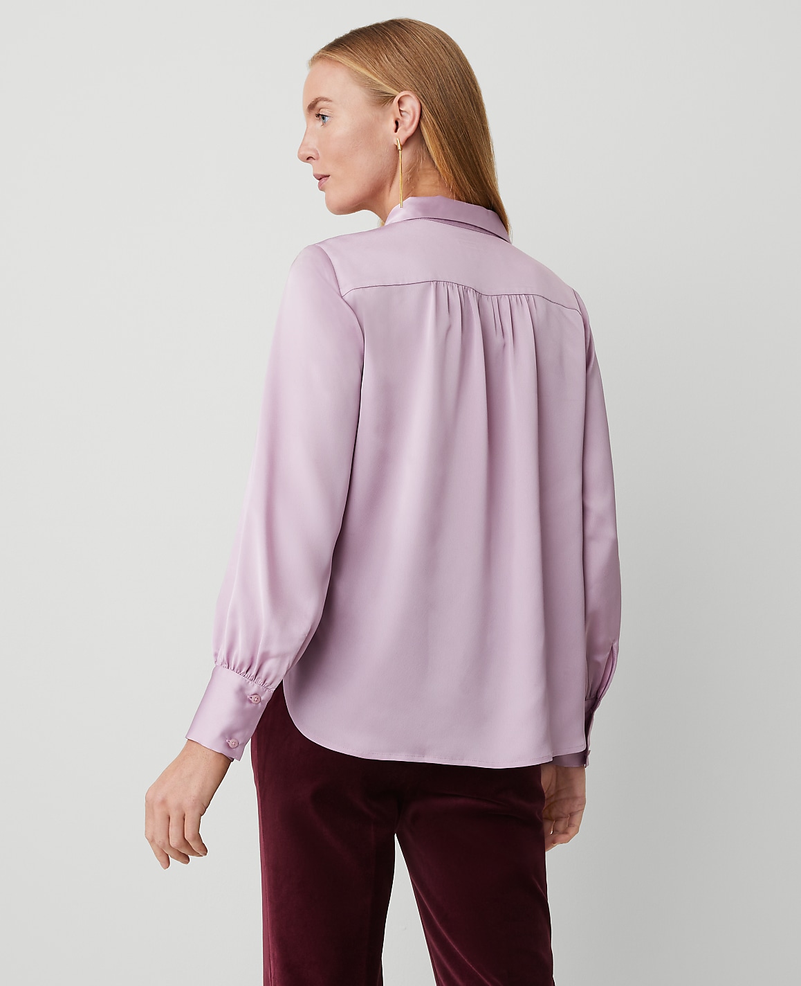 Petite Collared Shirred Yoke Button Down Shirt