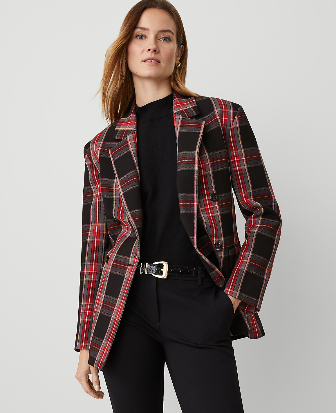 Plaid Relaxed Double Breasted Blazer