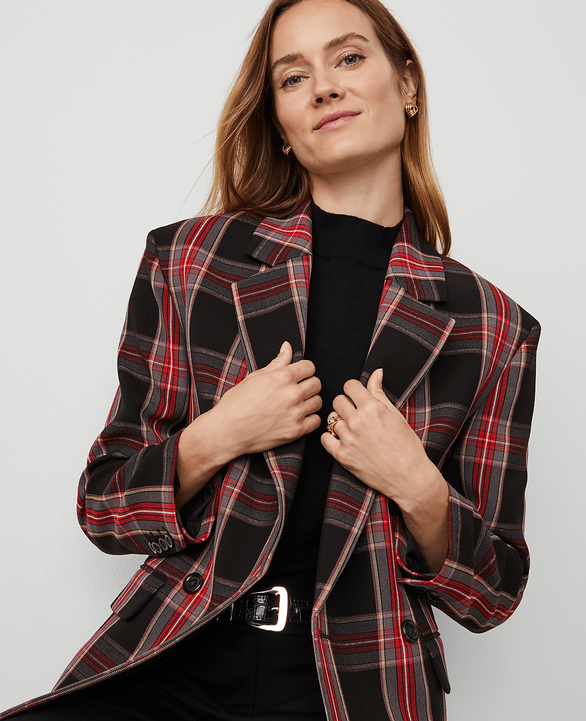 Plaid Relaxed Double Breasted Blazer