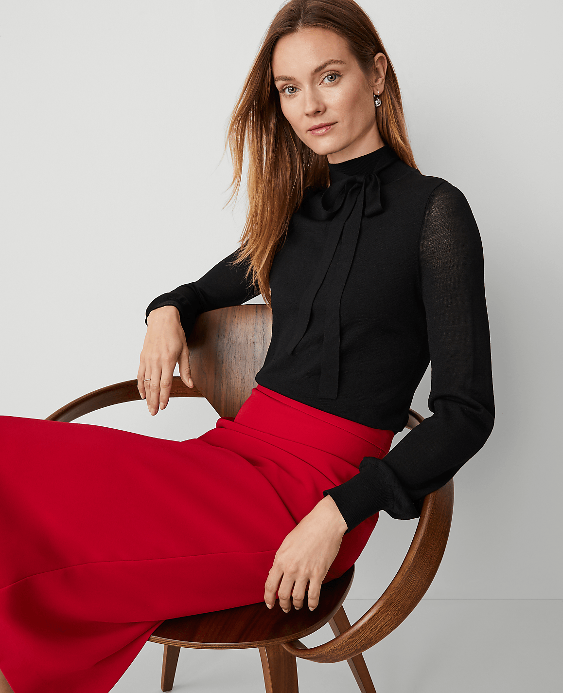 Tie Neck Puff Sleeve Sweater