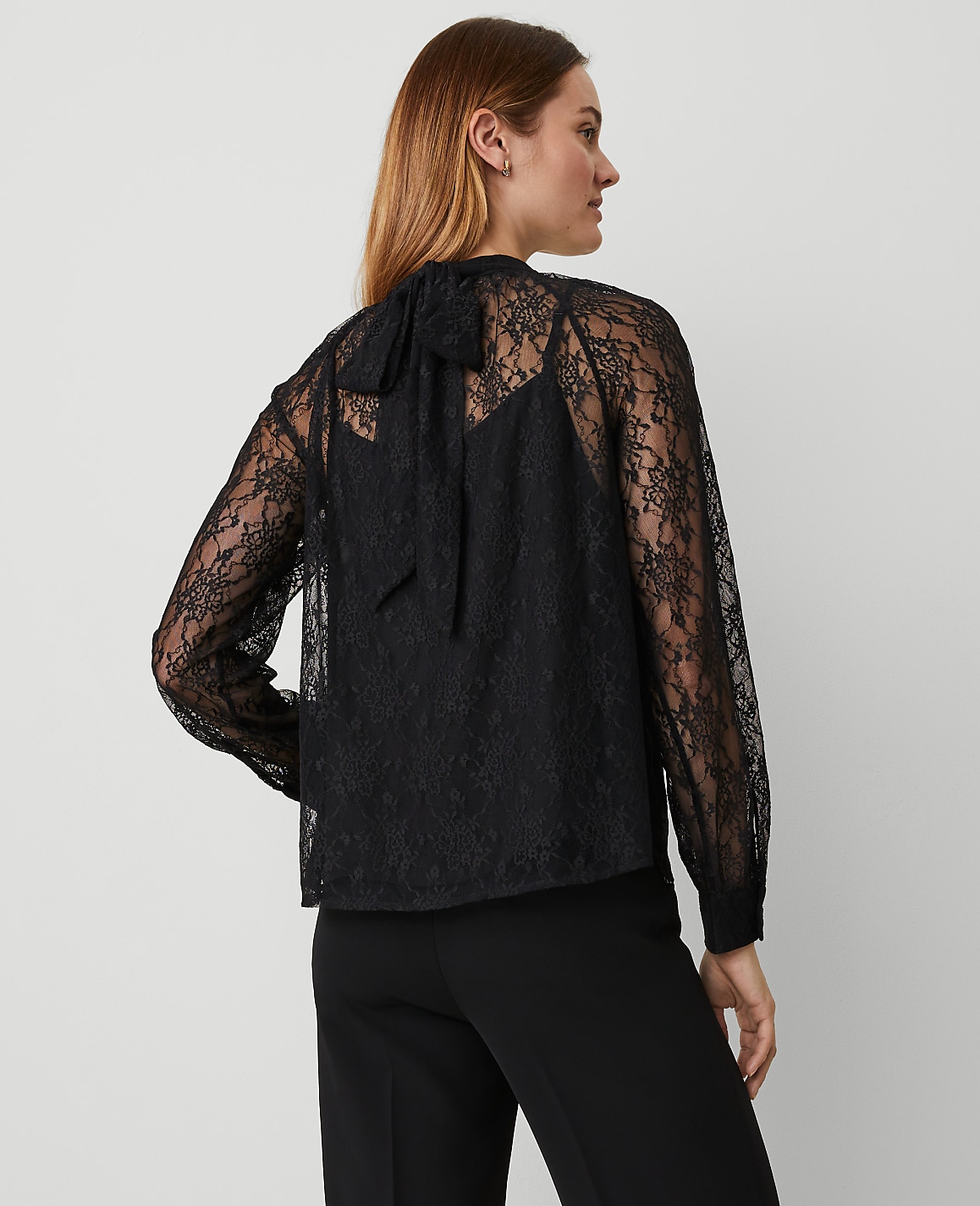 Petite Lace Mock Neck Blouse