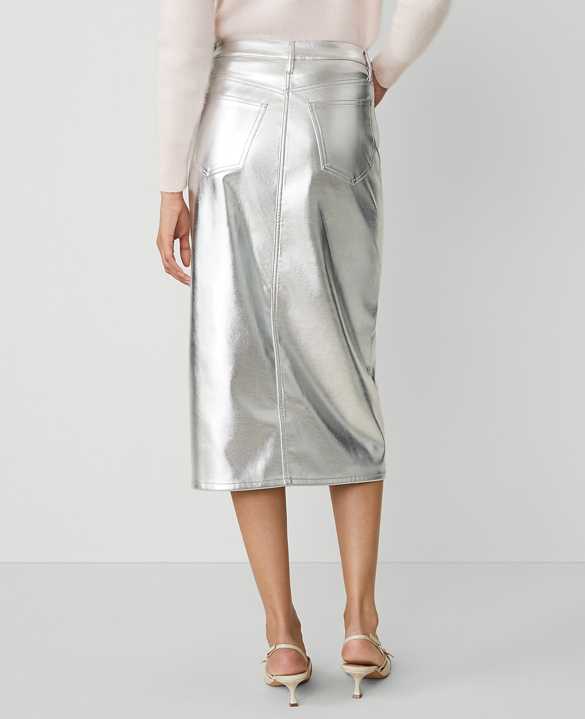 Metallic Faux-Leather Column Midi Skirt