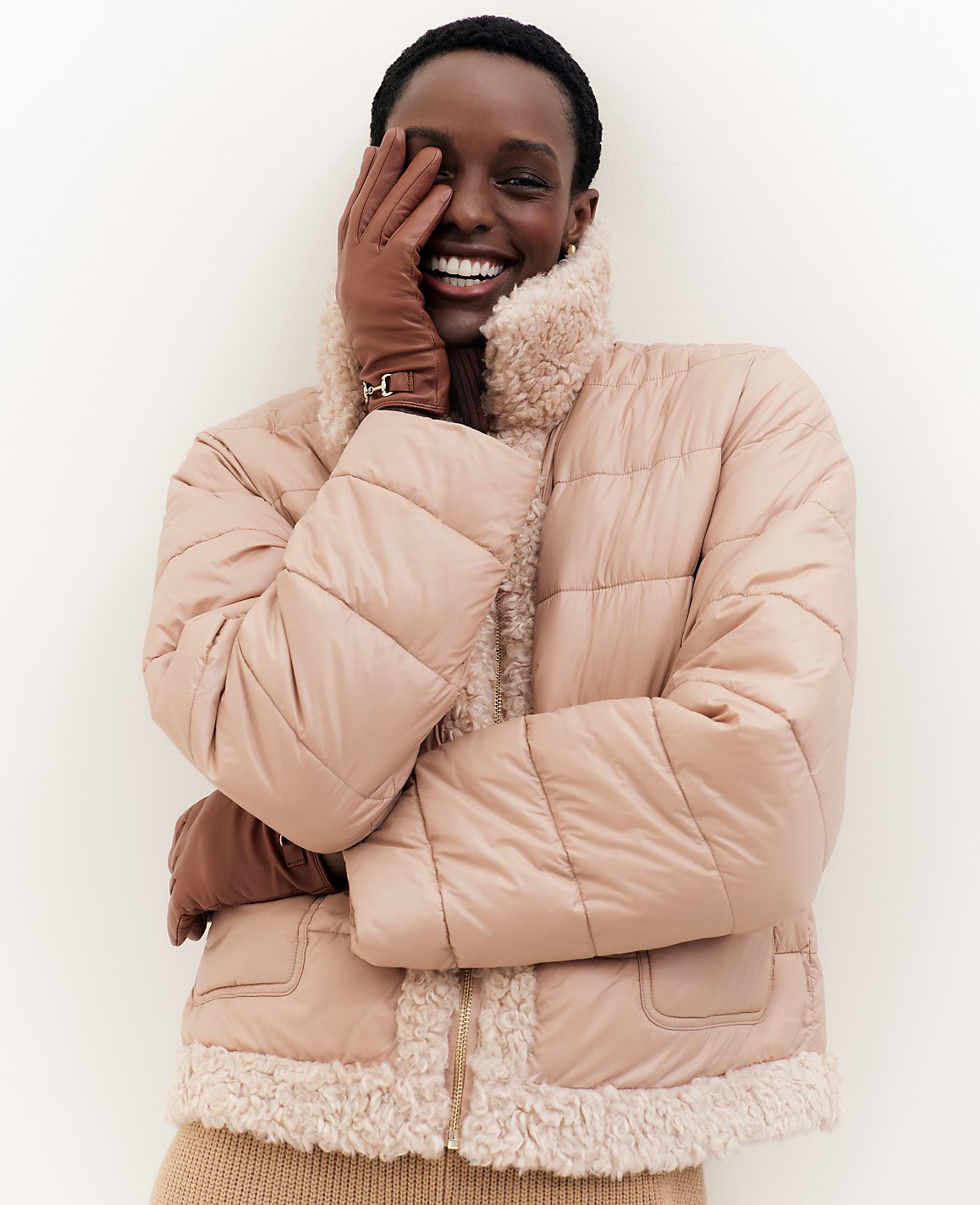 Petite Weekend Collection Faux Fur Trim Puffer Jacket
