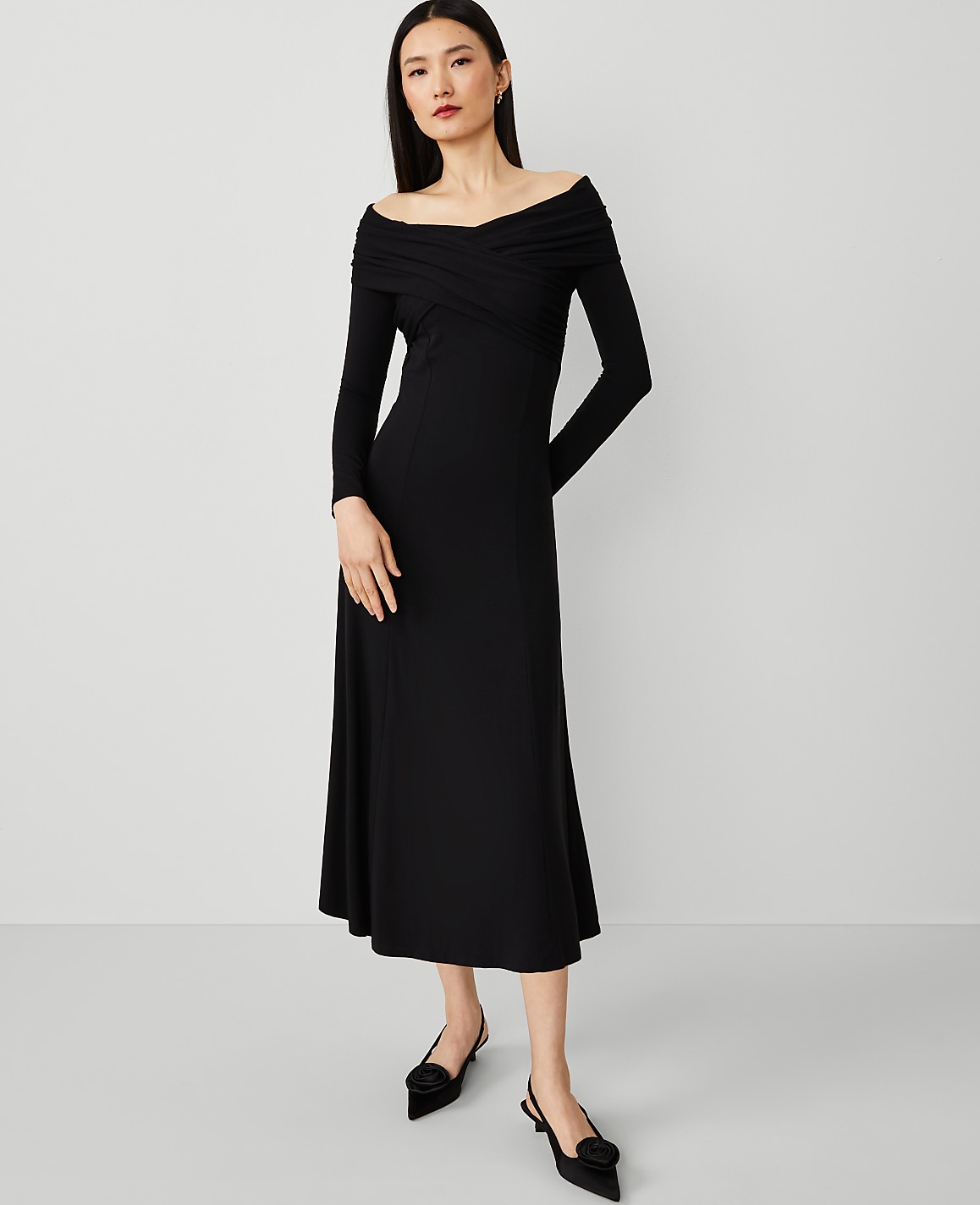 Twist Off The Shoulder Knit Midi Dress